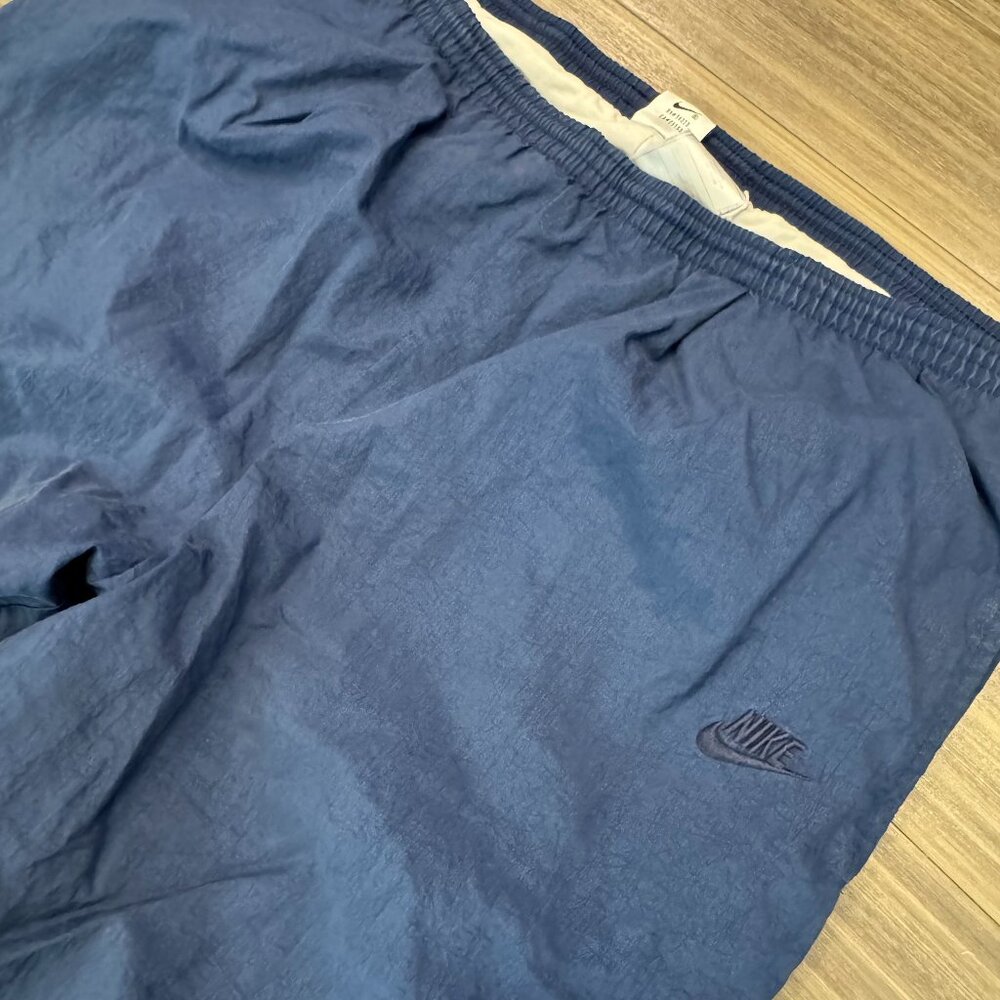 Vintage 90s Nike Nylon Lined Track Pants Joggers Zip Ankles Men's Large Blue